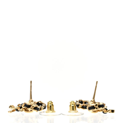 Chanel Lambskin Chain Bow Stud Earrings Black Gold 3 of 5