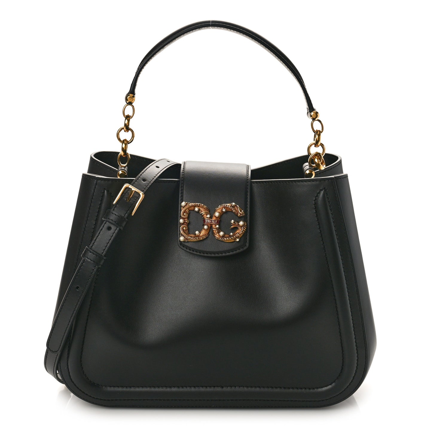 Smooth Calfskin Small DG Amore Satchel Bag Black