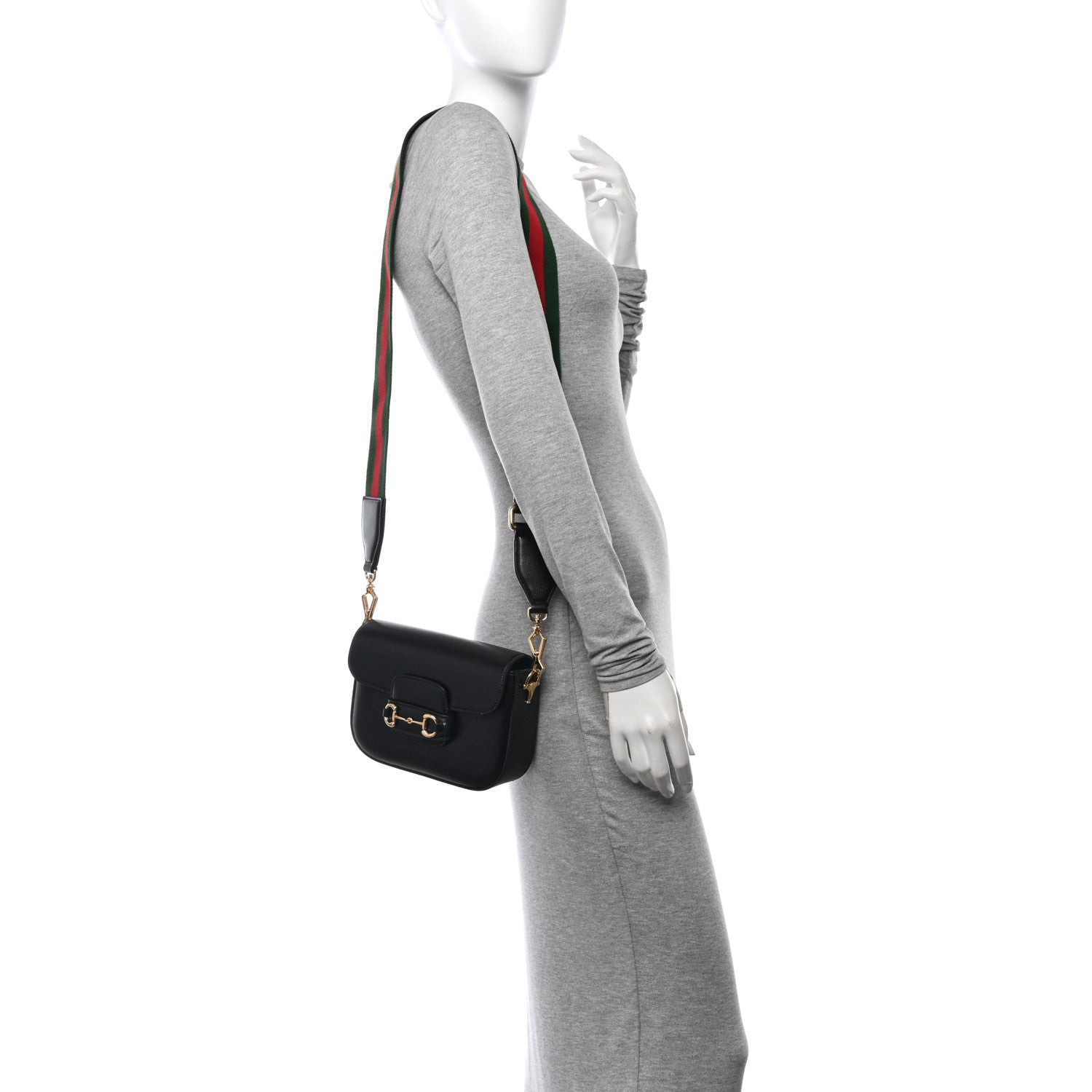 Gucci Azalea Calfskin Web Mini Horsebit 1955 Shoulder Bag Black 2 of 10