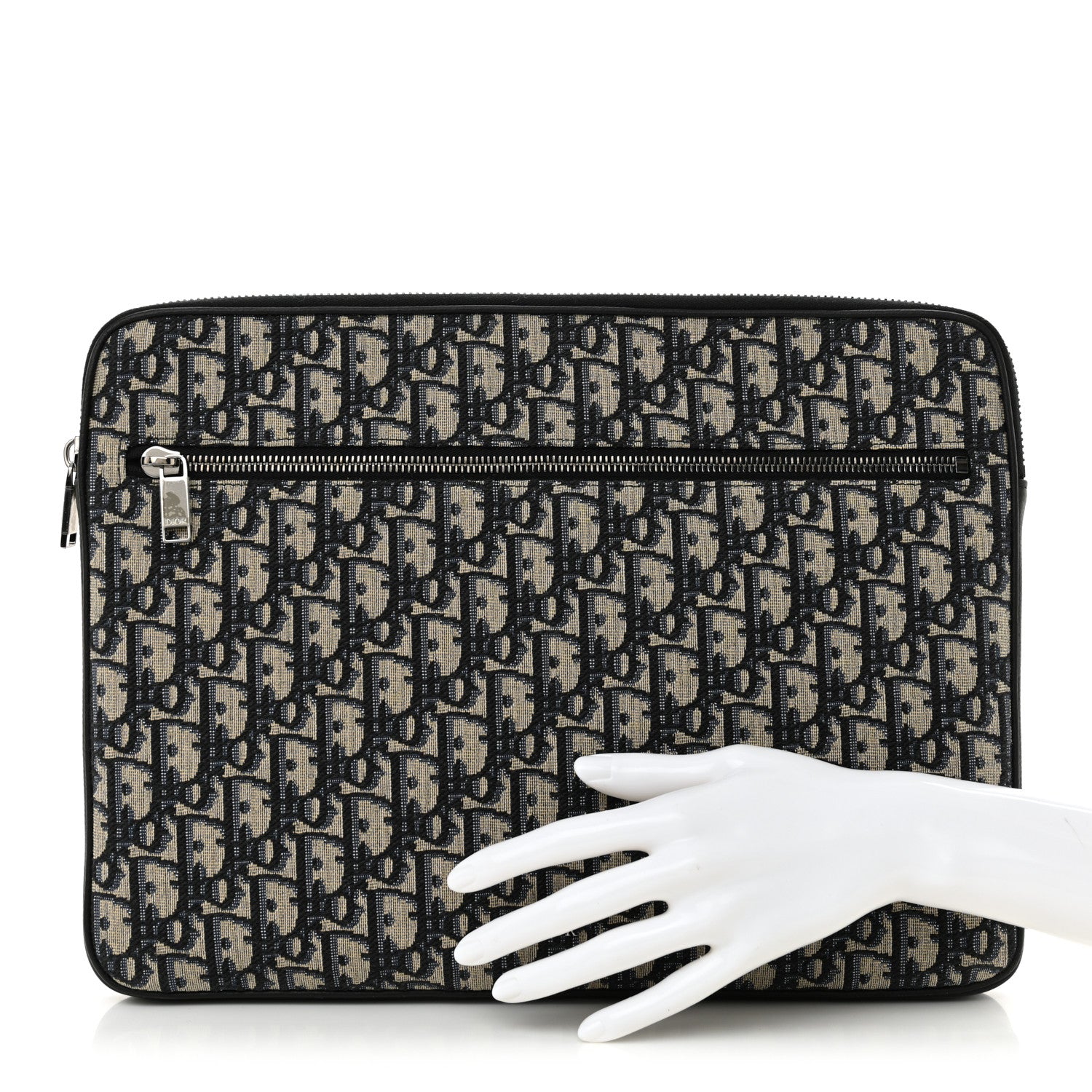 Christian Dior Oblique Grained Calfskin Laptop Case Blue Multicolor 2 of 11