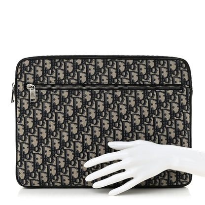Christian Dior Oblique Grained Calfskin Laptop Case Blue Multicolor 2 of 11