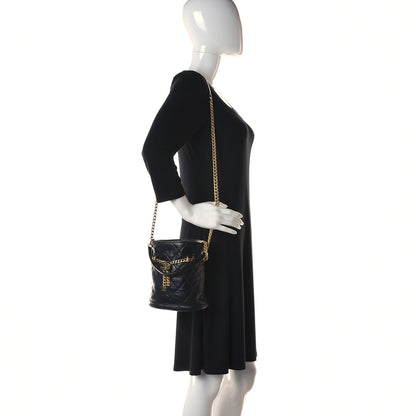 Chanel Lambskin Enamel Quilted Pending CC Bucket Drawstring Bag Black 2 of 15
