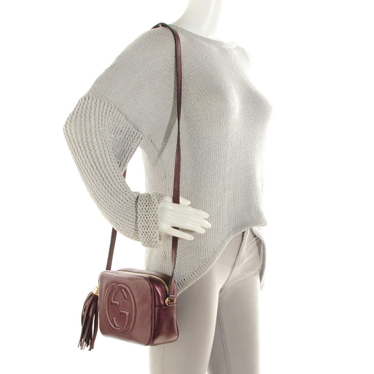 Metallic Pebbled Calfskin Small Soho Disco Bag Burgundy