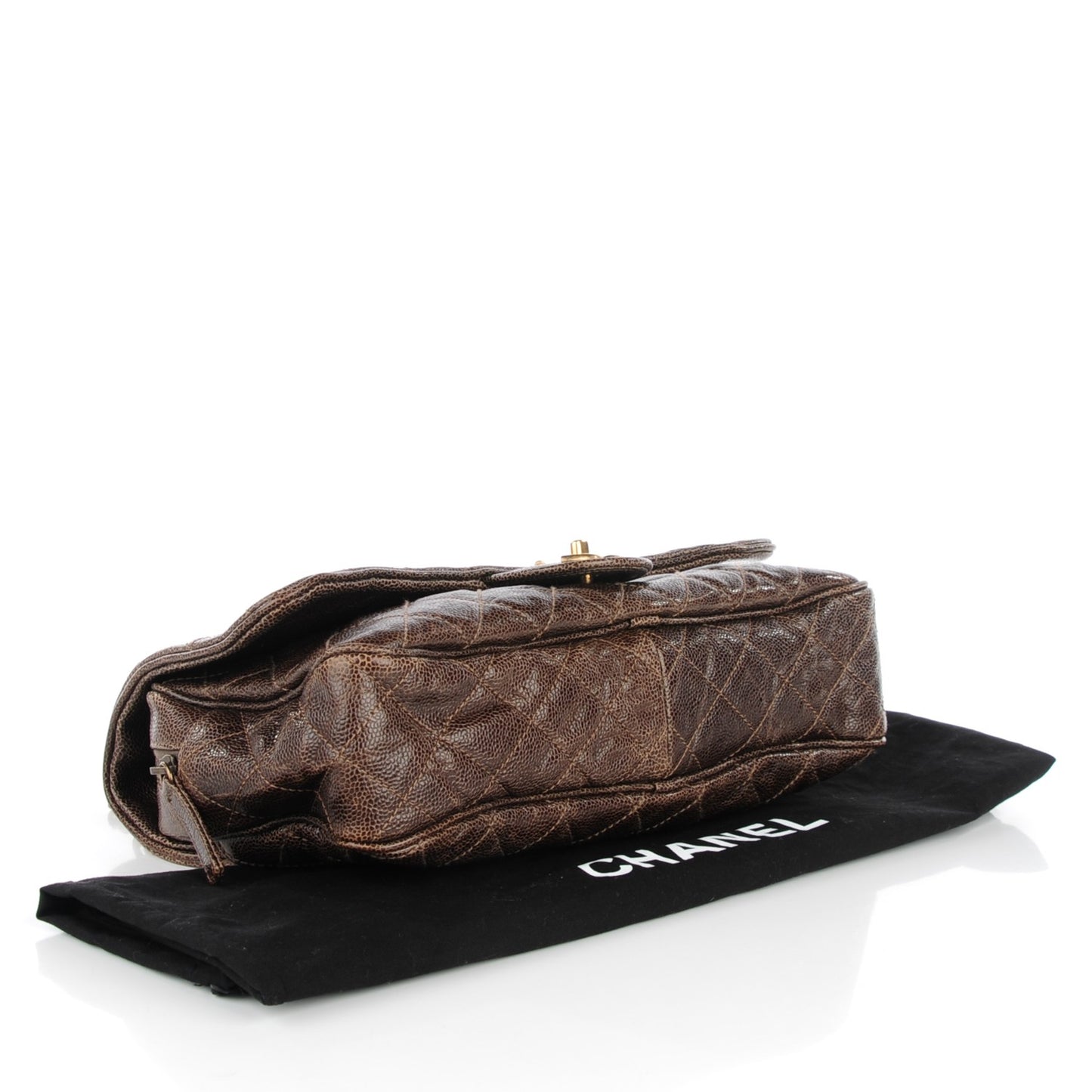 Crumpled Grained Calfskin Quilted Large Shiva Flap Brown
