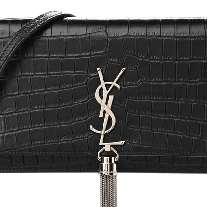 Saint Laurent Calfskin Crocodile Embossed Kate Monogram Tassel Chain Wallet Black 7 of 10