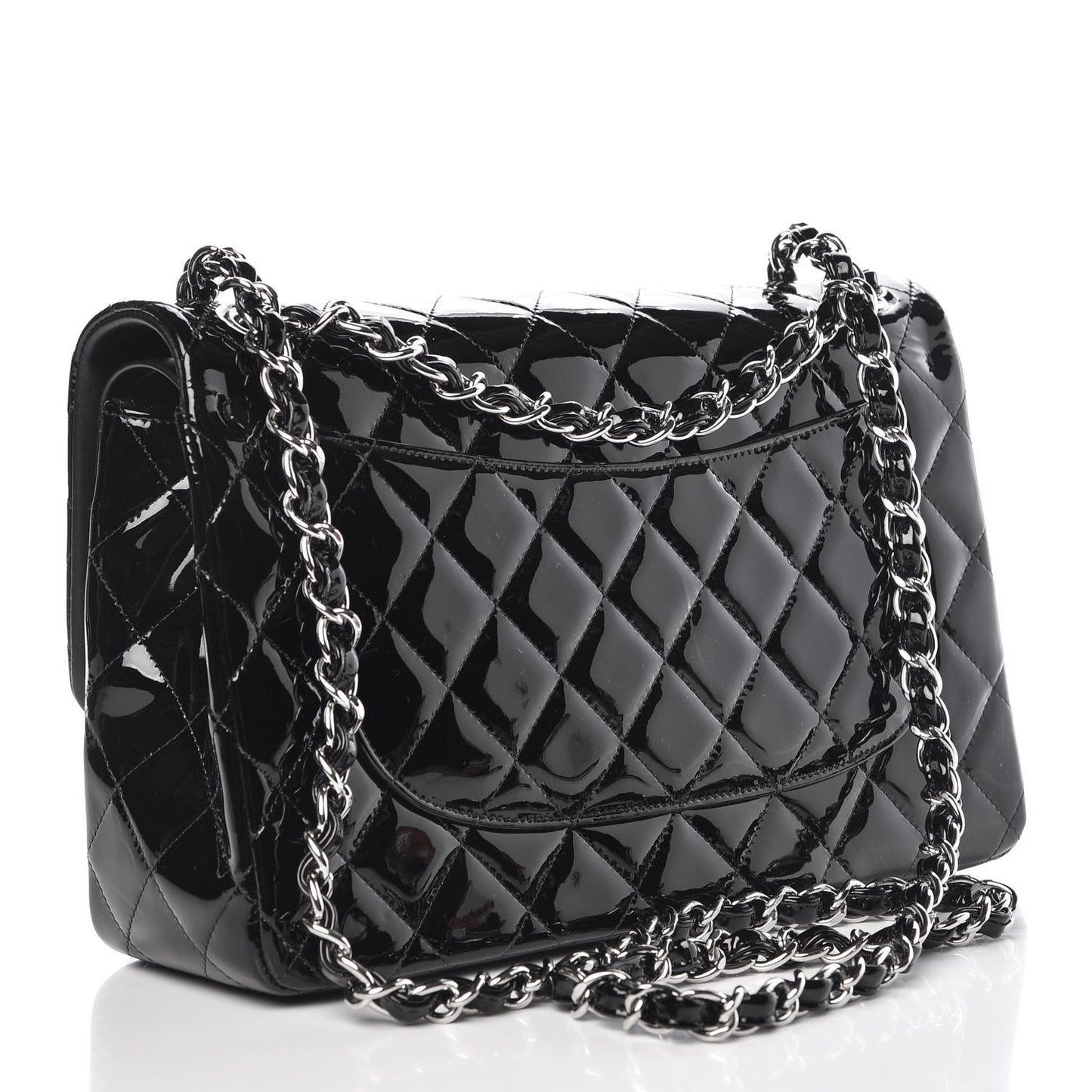 Patent Quilted Jumbo Double Flap Black
