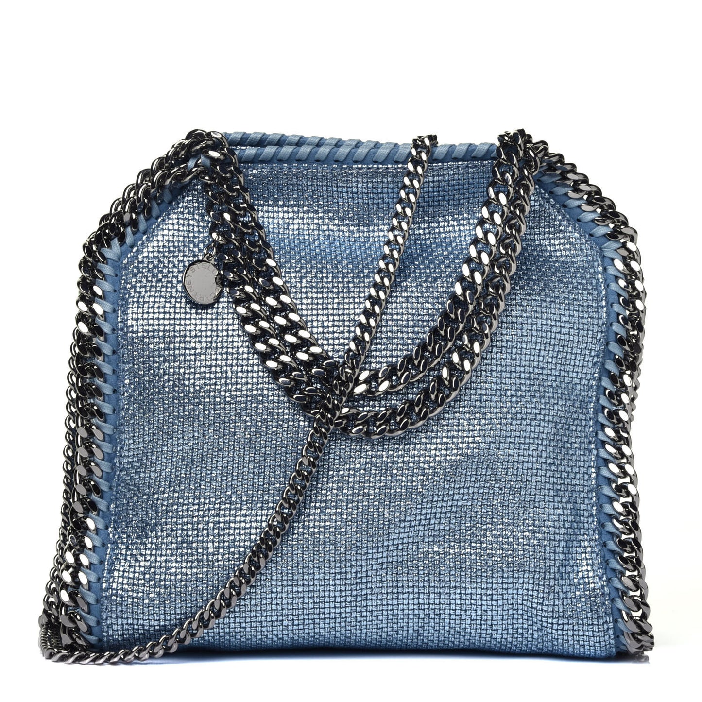 Metallic Woven Raffia Mini Falabella Fold Over Blue