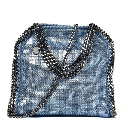 Stella McCartney Metallic Woven Raffia Mini Falabella Fold Over Blue 1 of 9