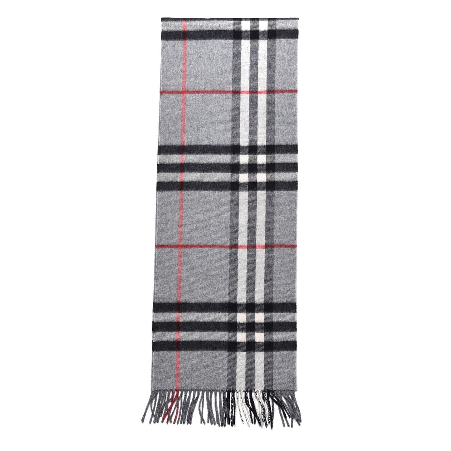 Cashmere Giant Check Fringe Scarf Grey