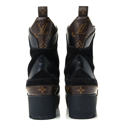 Louis Vuitton Suede Calfskin Monogram Laureate Platform Desert Boots 37 Black 5 of 10