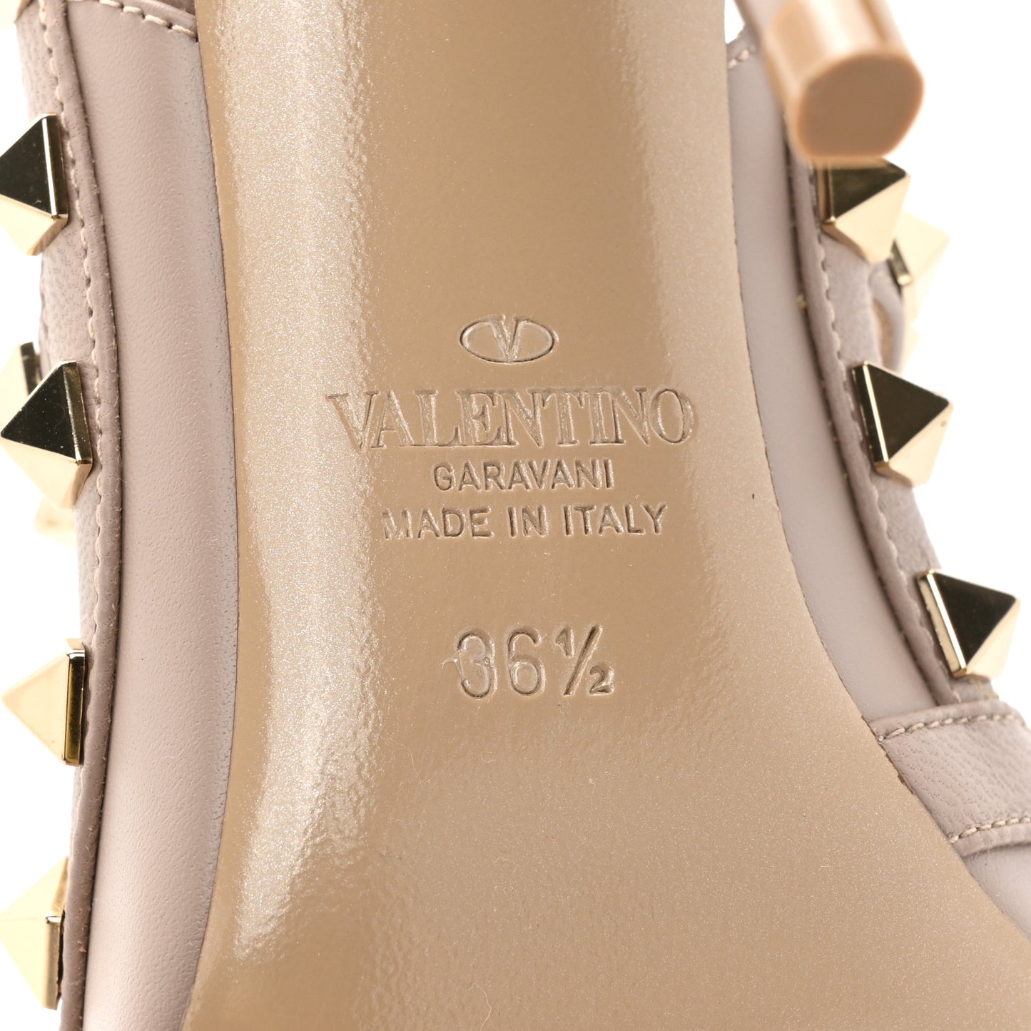 Calfskin Nappa Rockstud Ankle Strap 100mm Pumps 36.5 Poudre