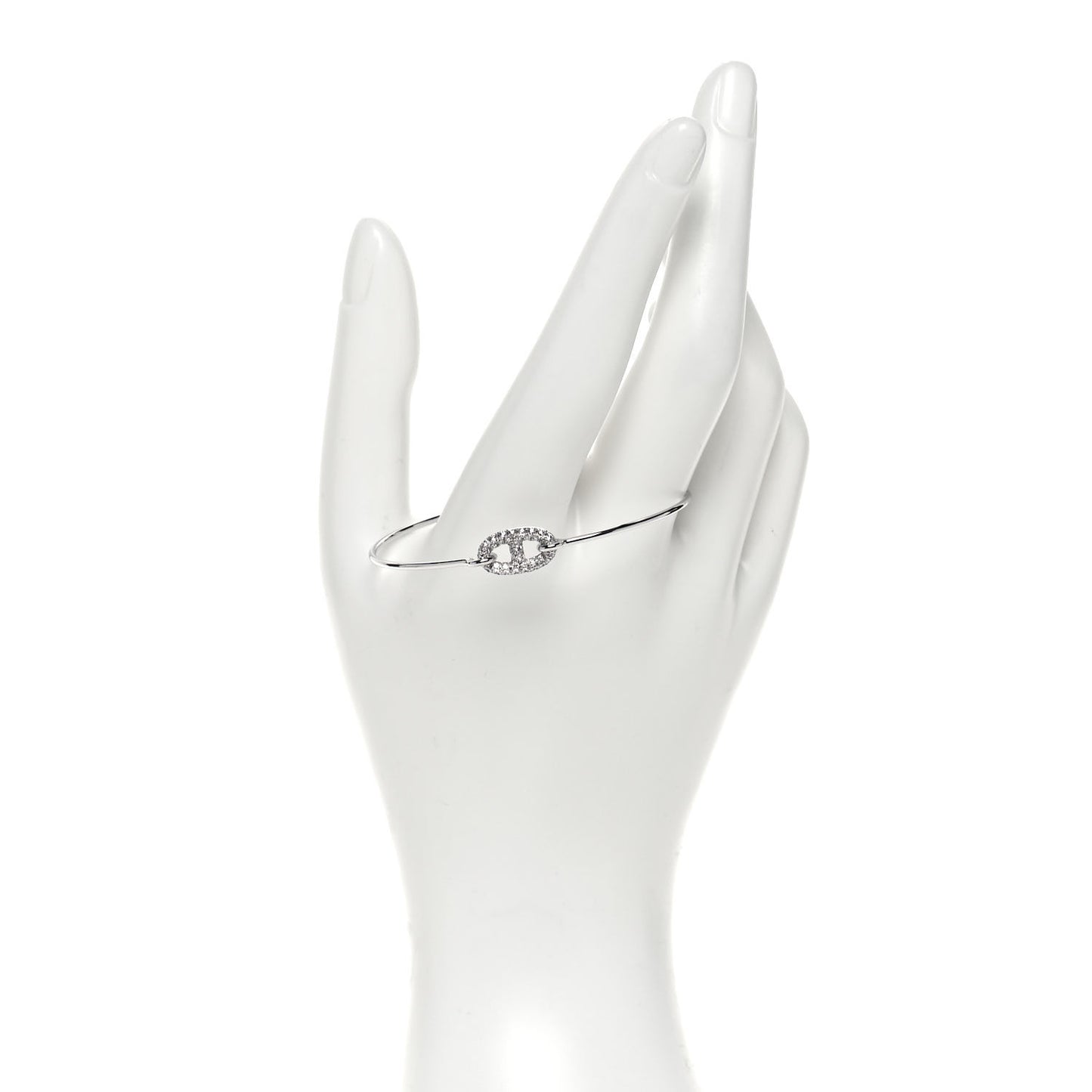 18K White Gold Diamond PM Ronde Chaine d'Ancre Bracelet SH