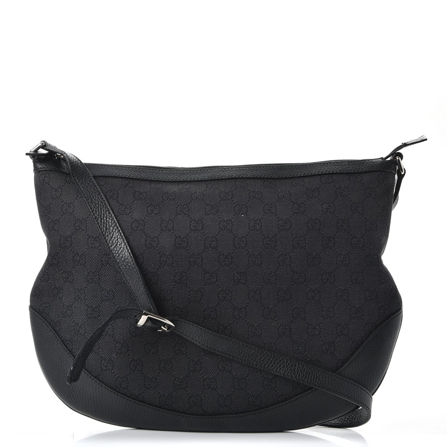 Denim Monogram Large Half Moon Hobo Black