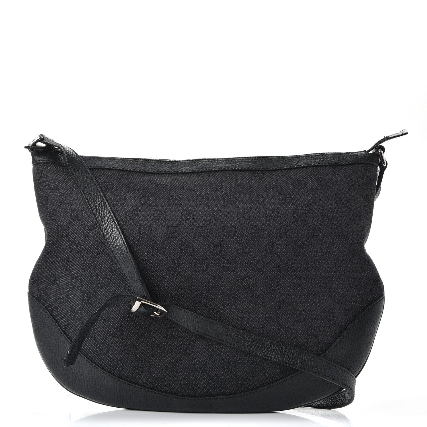 Gucci Denim Monogram Large Half Moon Hobo Black 1 of 11