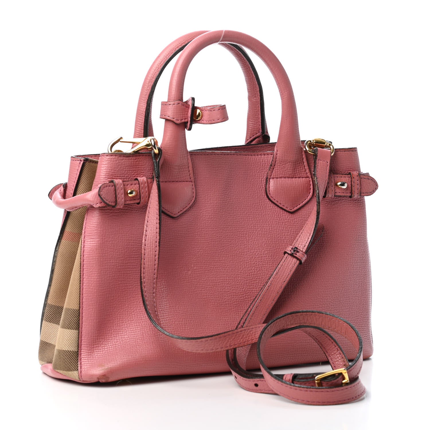 Burberry Grainy Calfskin House Check Small Banner Tote Mauve Pink 2 of 4