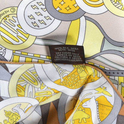 Hermes Silk La Laboratoire du Temps Giant Triangle Scarf Caramel Gris Perle 3 of 3