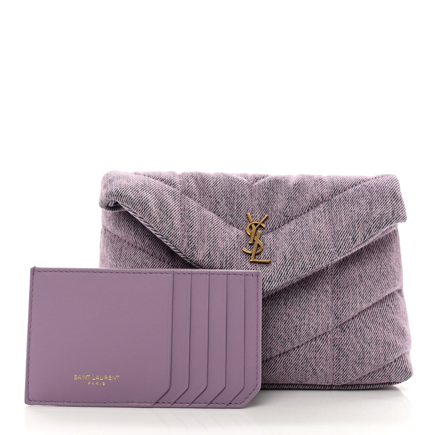 Denim Quilted Loulou Puffer Monogram Pouch Clutch Bleached Lilac