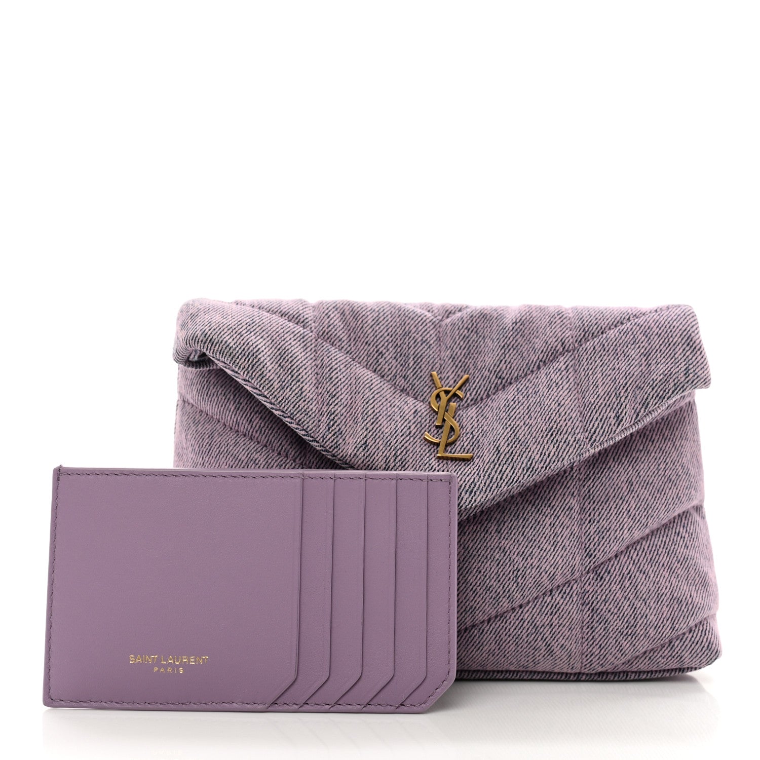 Saint Laurent Denim Quilted Loulou Puffer Monogram Pouch Clutch Bleached Lilac 3 of 8