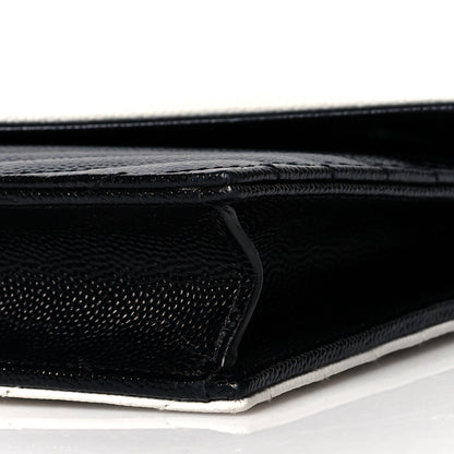 Saint Laurent Grain De Poudre Matelasse Chevron Monogram Envelope Chain Wallet Pearl White Black 10 of 10