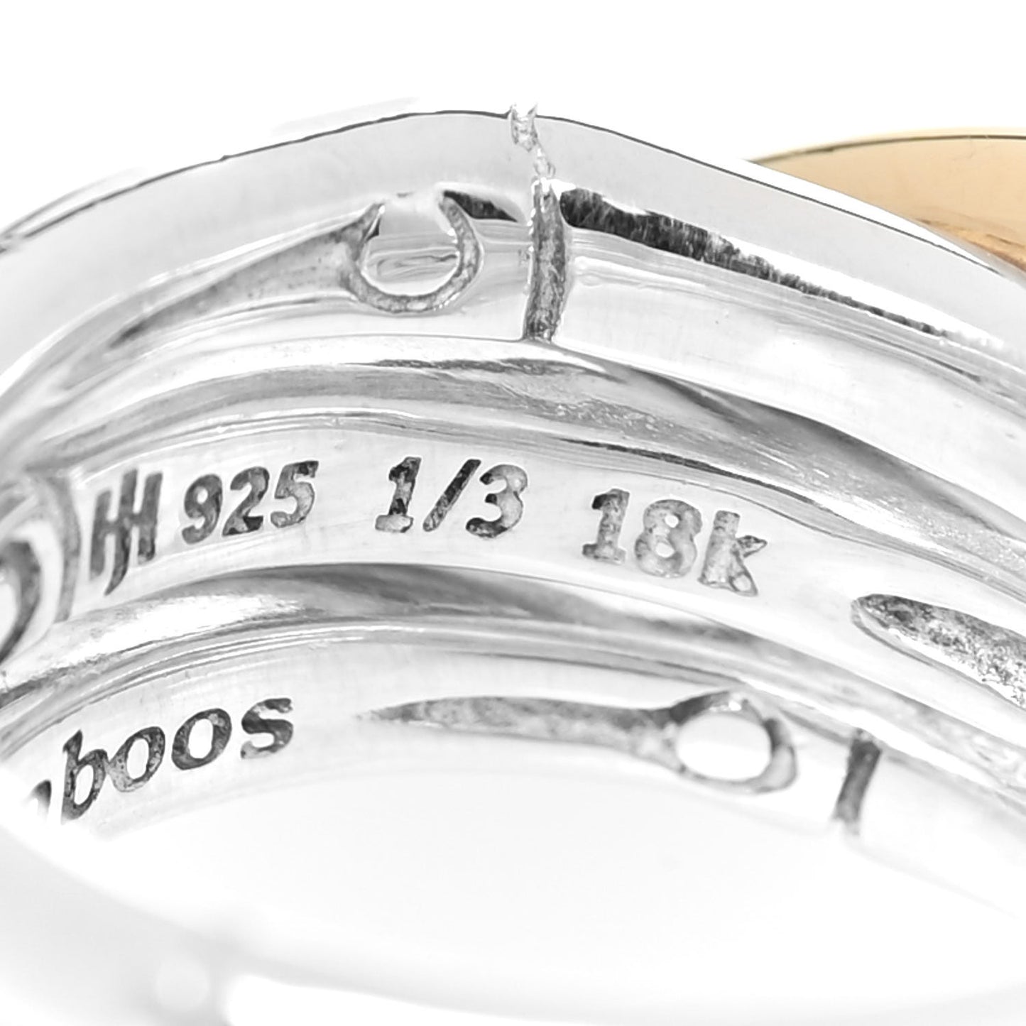 Sterling Silver 18k Yellow Gold Crossover Bamboo Ring 55 7.25
