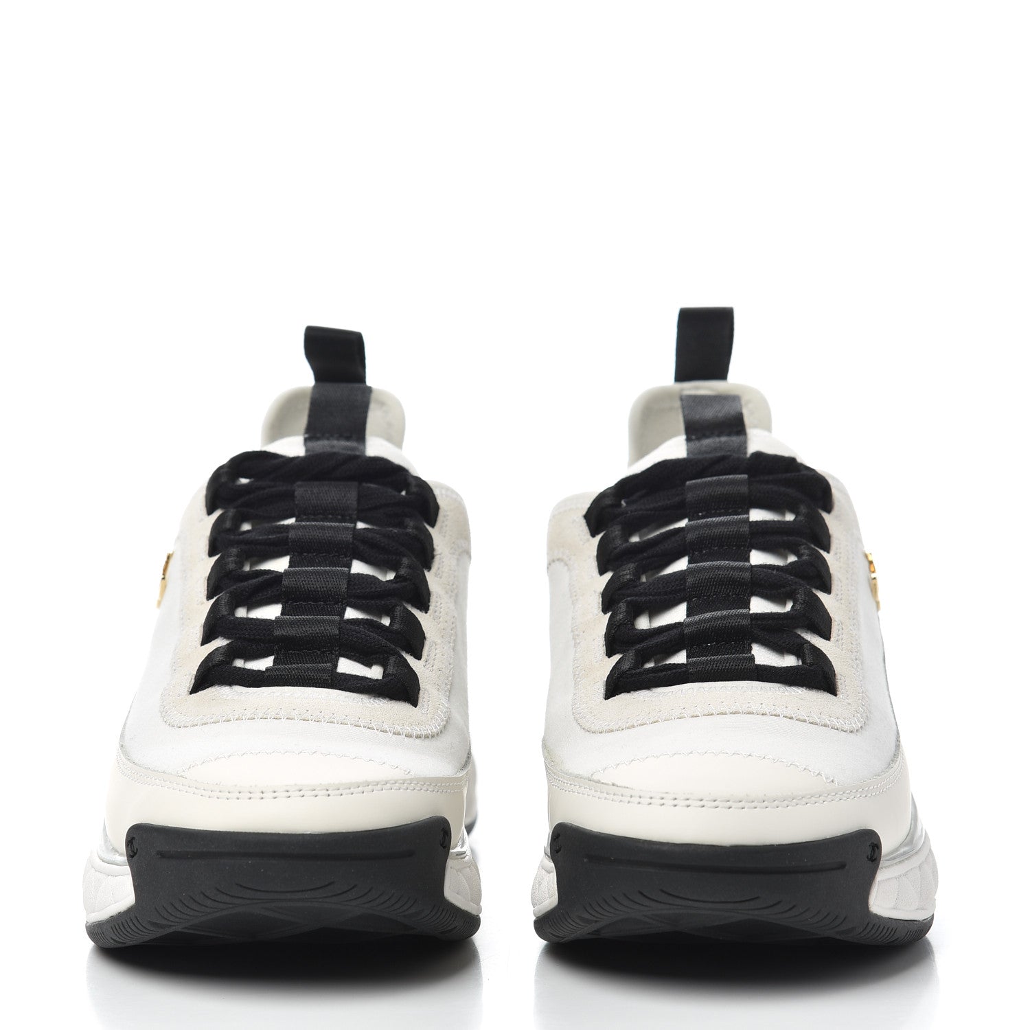 Chanel Velvet Calfskin Mixed Fibers CC Sneakers 35.5 Ivory Black 2 of 14