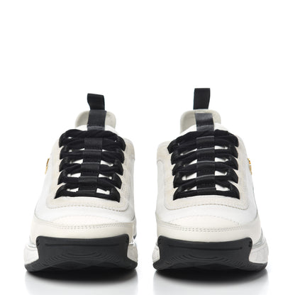 Chanel Velvet Calfskin Mixed Fibers CC Sneakers 35.5 Ivory Black 2 of 14