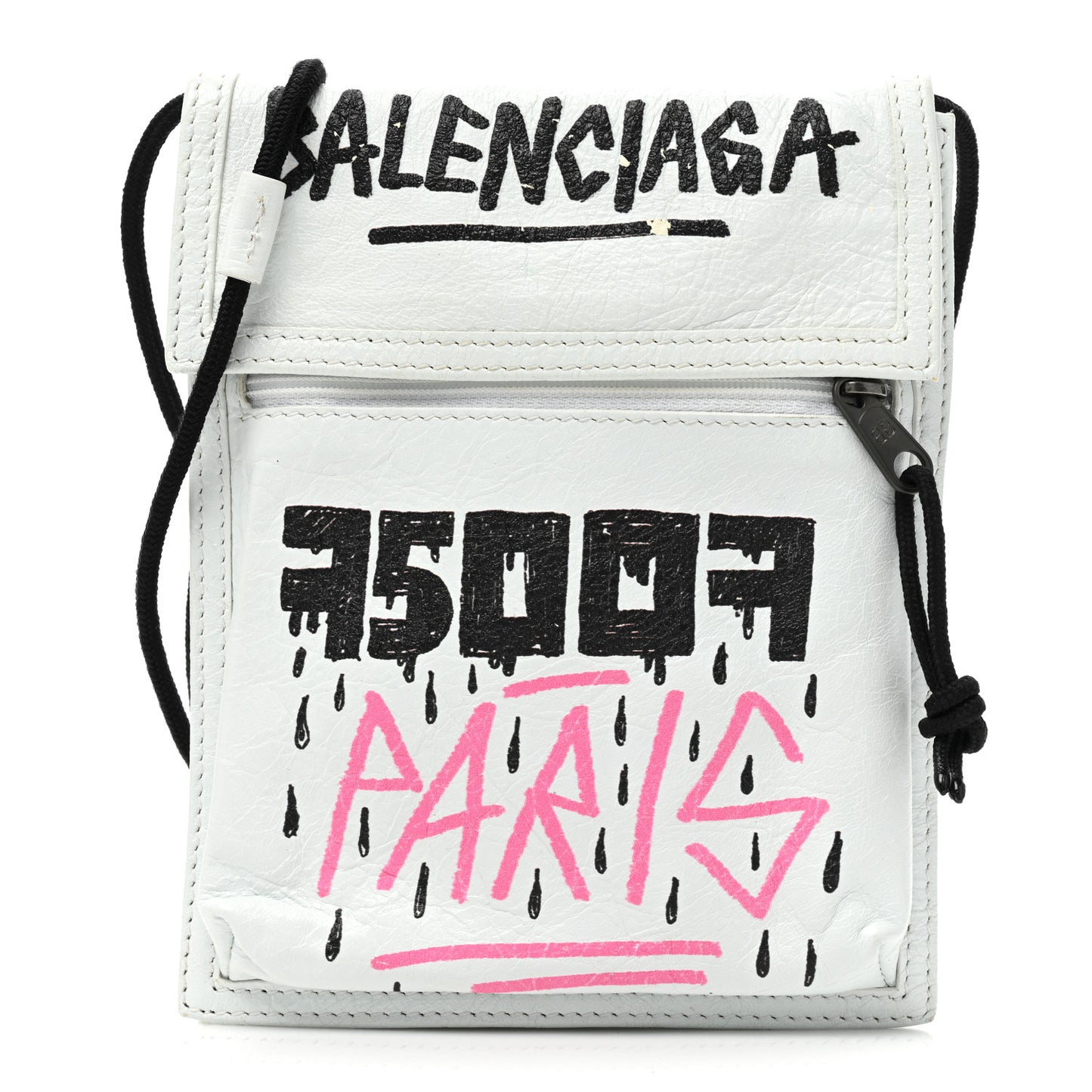 Agneau Arena Graffiti All Over Small Explorer Pouch with Strap White Multicolor