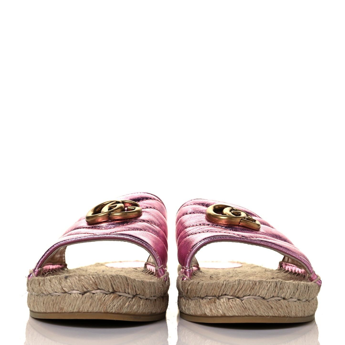 Metallic Nappa Matelasse GG Marmont Espadrille Slide Sandals 38.5 Rosa