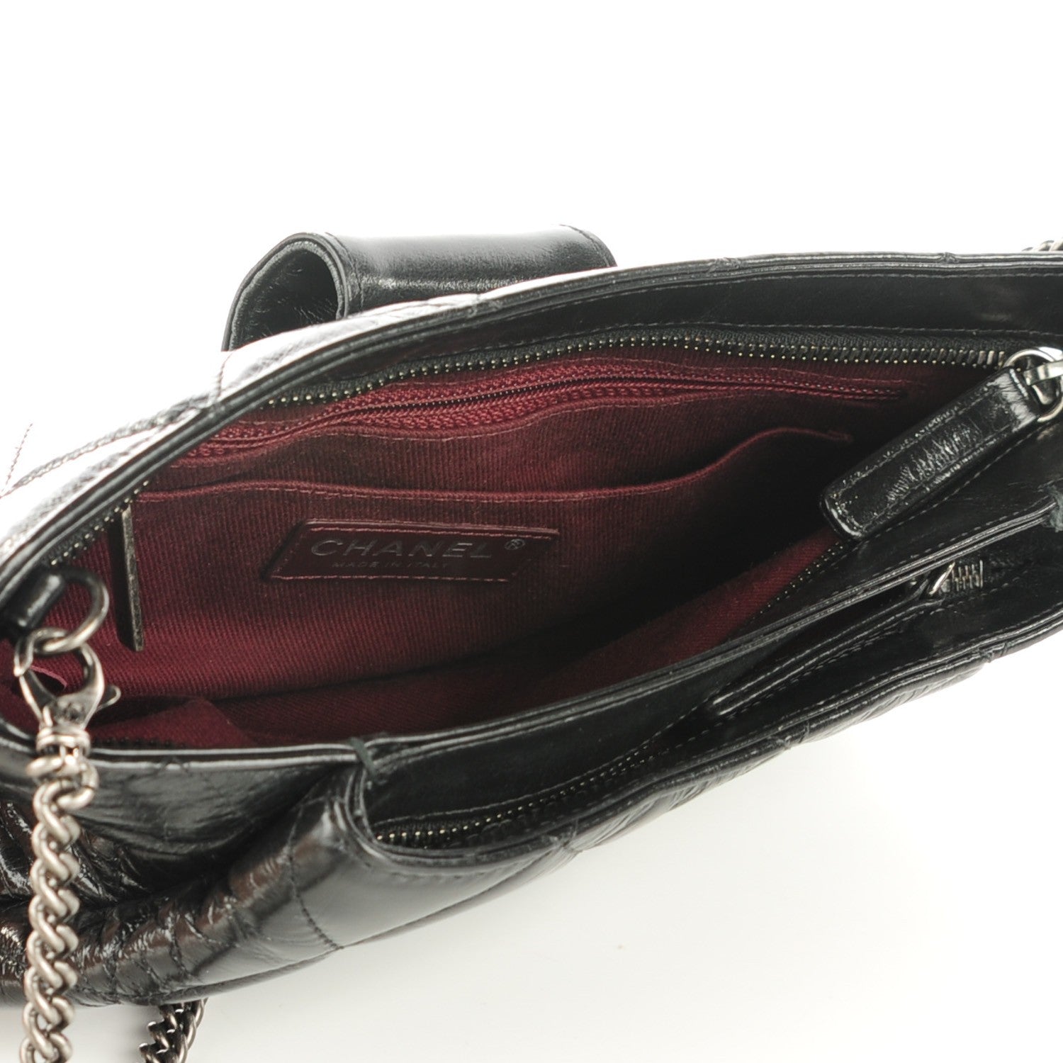 Chanel Glazed Calfskin Quilted Coco Pleats Chain Clutch Black 5 of 7