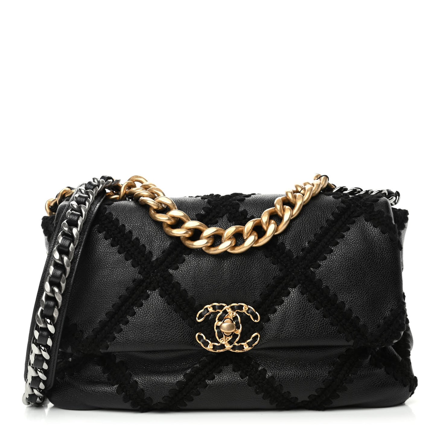 Calfskin Crochet Large Chanel 19 Flap Black