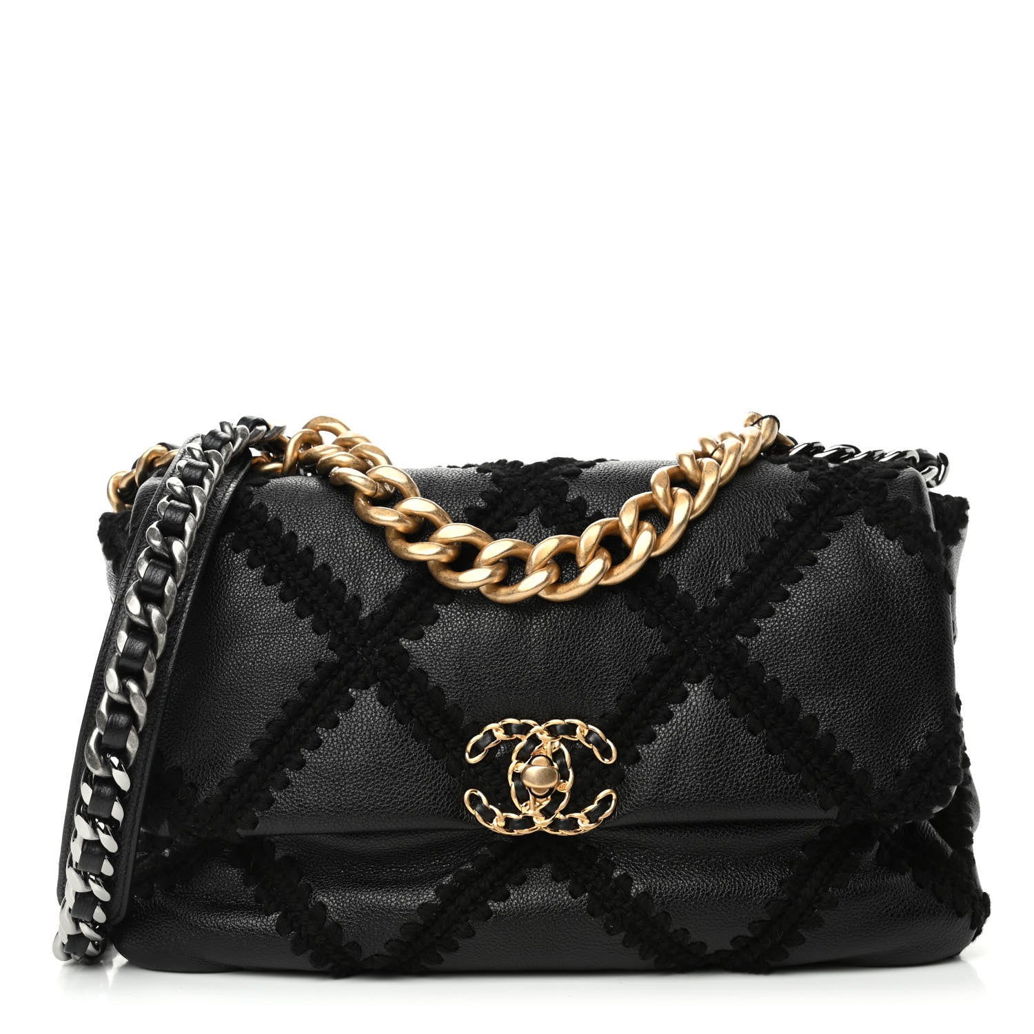 Chanel Calfskin Crochet Large Chanel 19 Flap Black 1 of 4