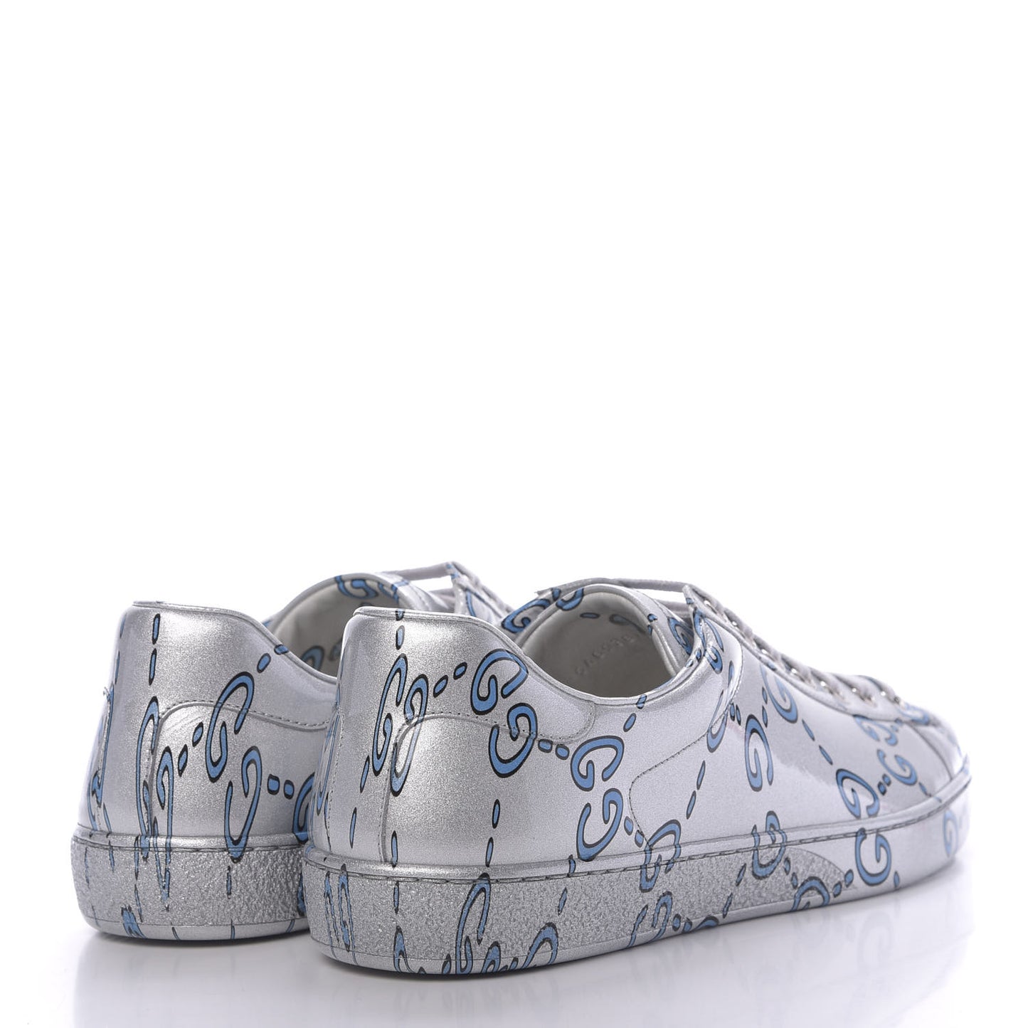 Miro Rubber Wax GucciGhost Print Mens New Ace Sneakers 7.5 Silver