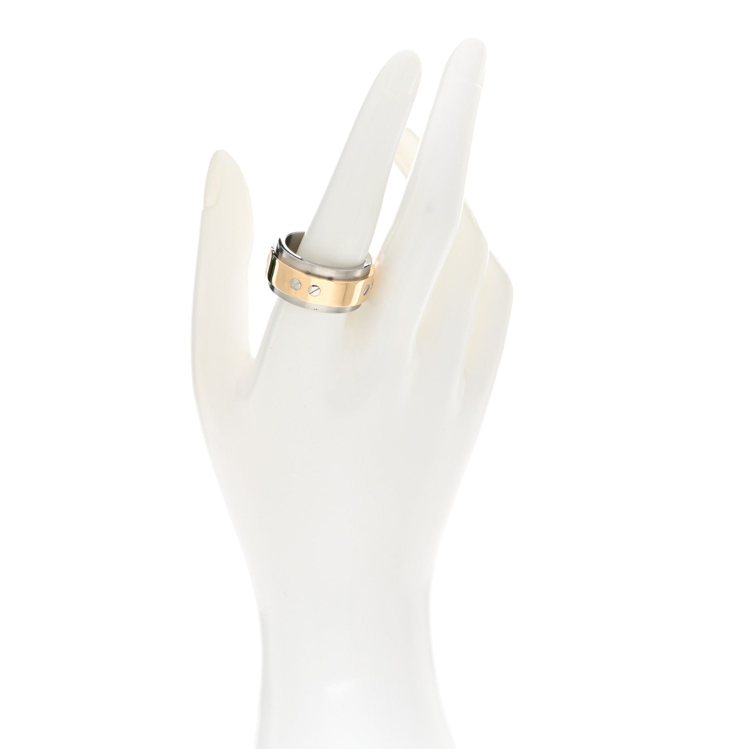 Cartier 18K Yellow Gold Stainless Steel 12mm Santos Ring 63 10.5 2 of 5