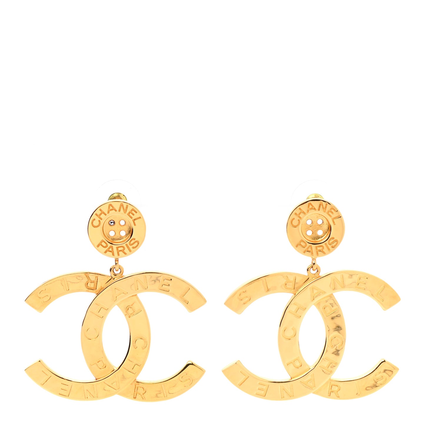 Metal Large Paris Button Earrings Gold
