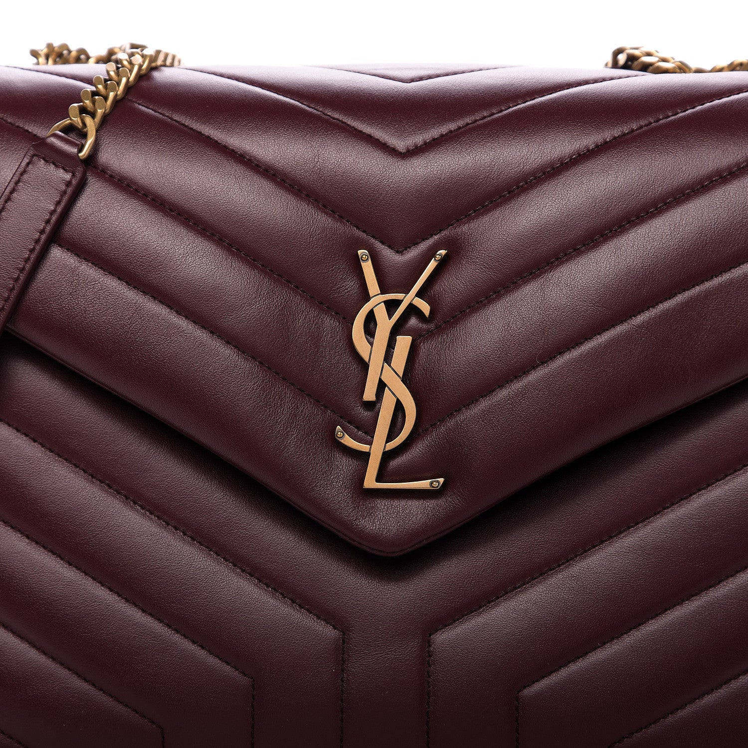 Saint Laurent Calfskin Y Quilted Monogram Medium Loulou Chain Satchel Rouge Legion 9 of 9