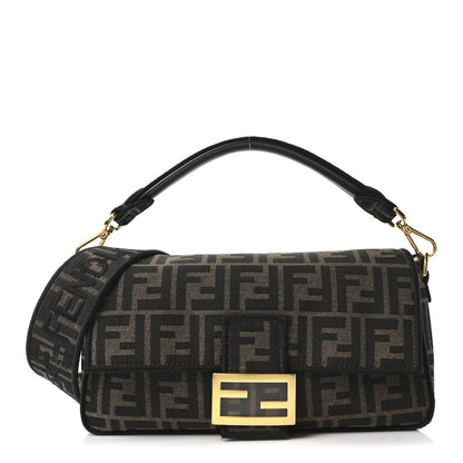 Fendi Fabric Jacquard FF 1974 Medium Baguette Tobacco Moro Black 1 of 10