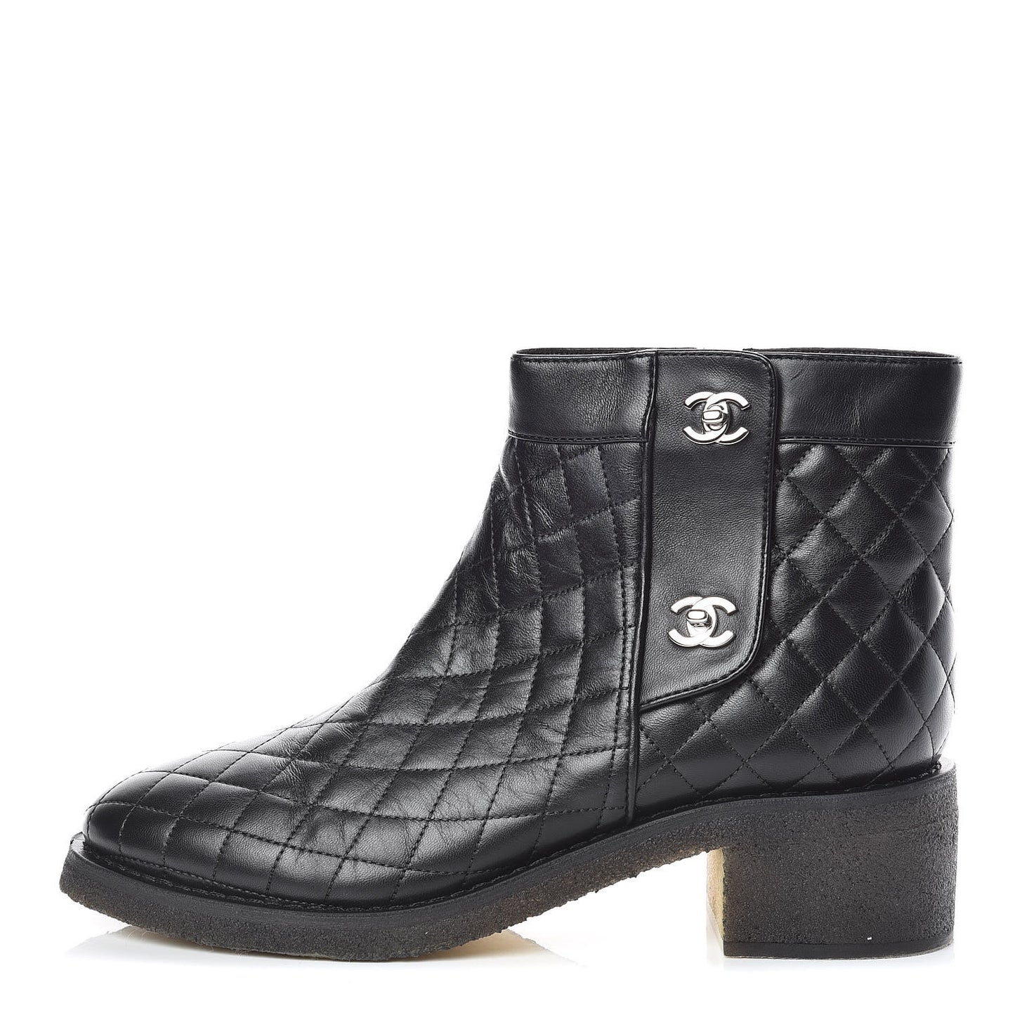 Lambskin Quilted Short Boots 41 Black