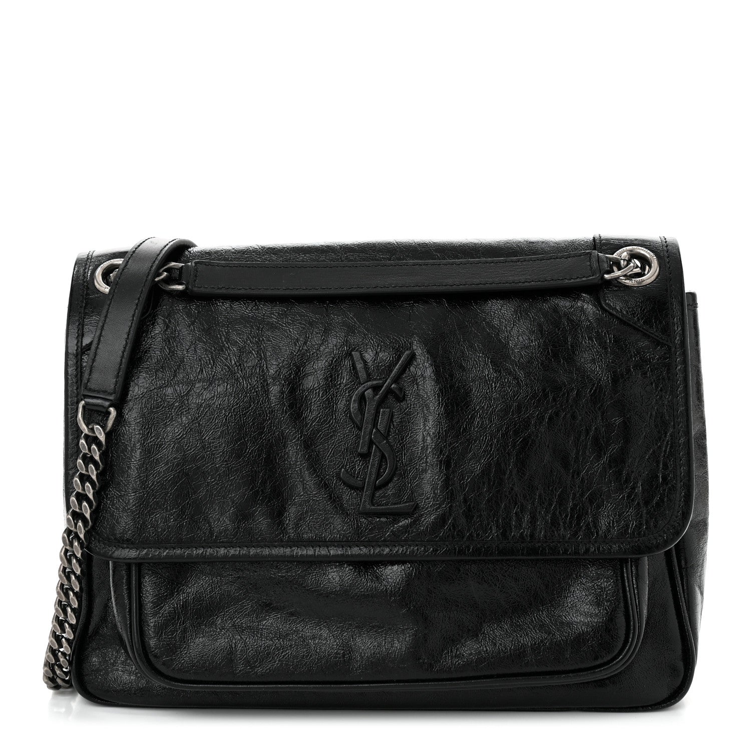 Saint Laurent Crinkled Calfskin Monogram Medium Niki Chain Satchel Black 1 of 10