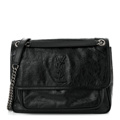 Saint Laurent Crinkled Calfskin Monogram Medium Niki Chain Satchel Black 1 of 10