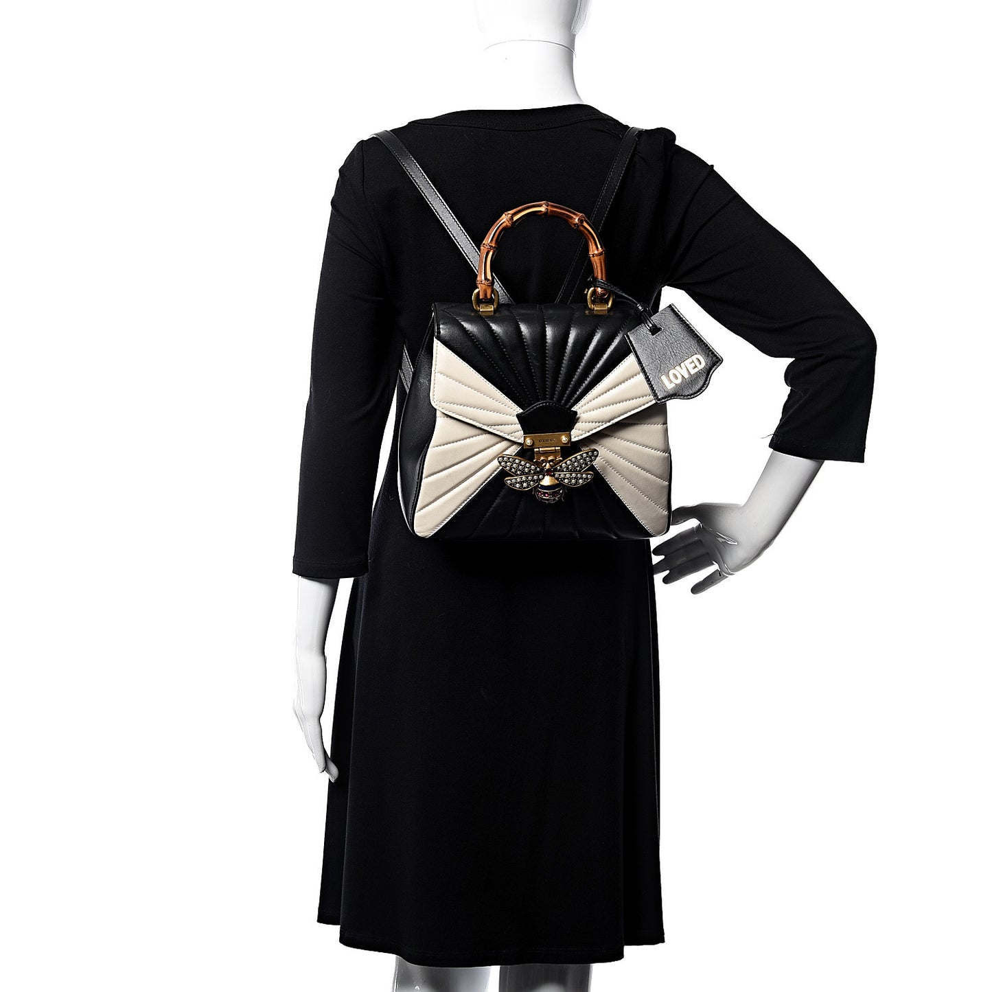 Calfskin Bamboo Trapuntata Queen Margaret Backpack Mystic White Black