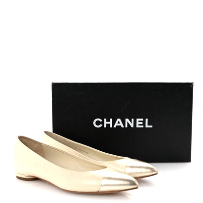 Chanel Lambskin Coco Line Pointed Toe Ballerina Flats 36 Light Beige Gold 10 of 10