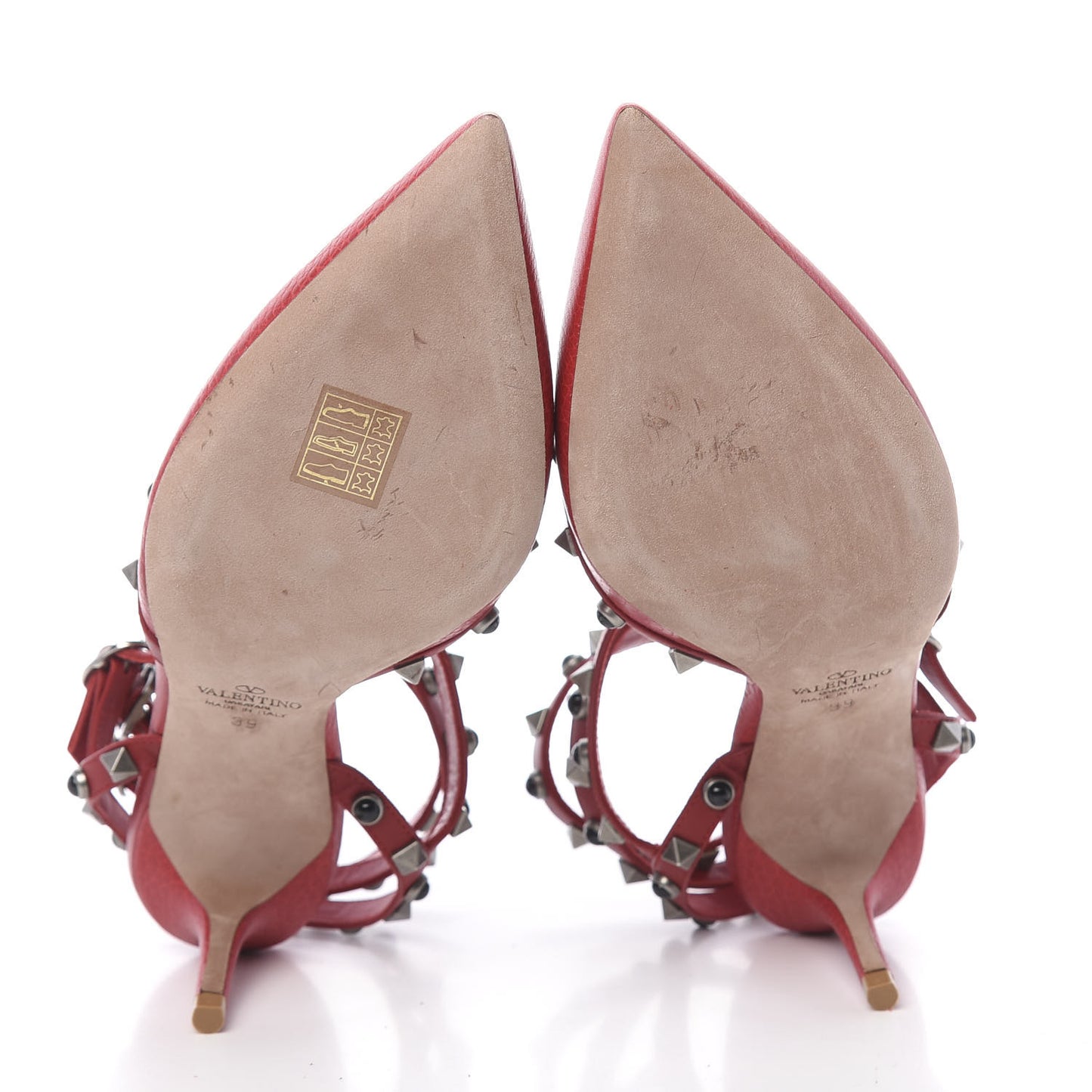 Pebbled Calfskin Onyx Rockstud Rolling Ankle Strap 65mm Pumps 39 Rosso Valentino