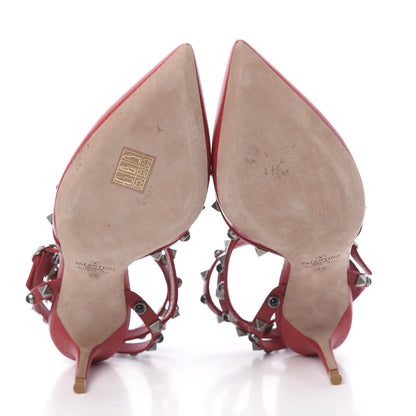 Valentino Garavani Pebbled Calfskin Onyx Rockstud Rolling Ankle Strap 65mm Pumps 39 Rosso Valentino 5 of 9