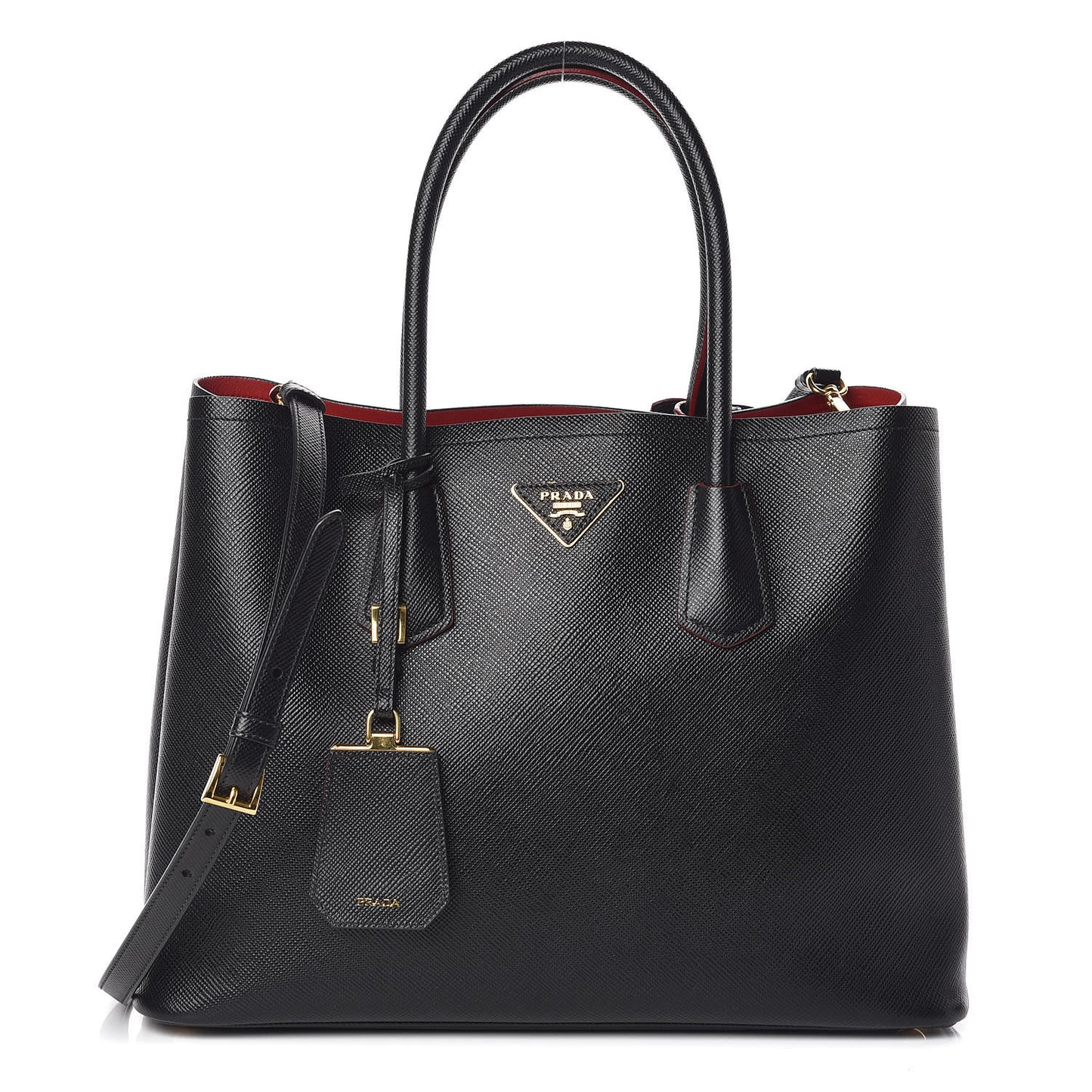 Saffiano Cuir Large Double Bag Black Fuoco