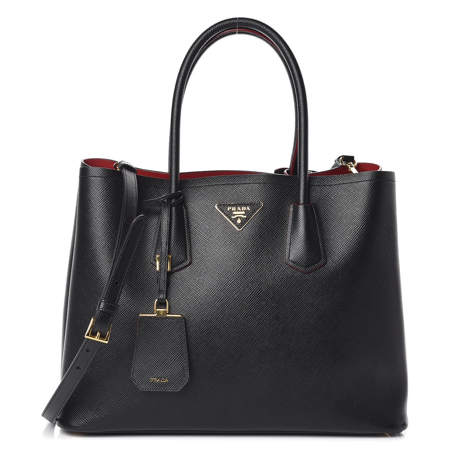 Prada Saffiano Cuir Large Double Bag Black Fuoco 1 of 12