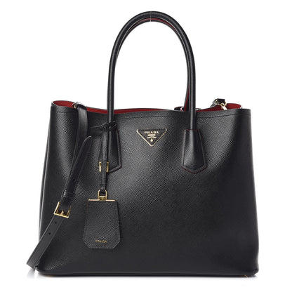 Prada Saffiano Cuir Large Double Bag Black Fuoco 1 of 12