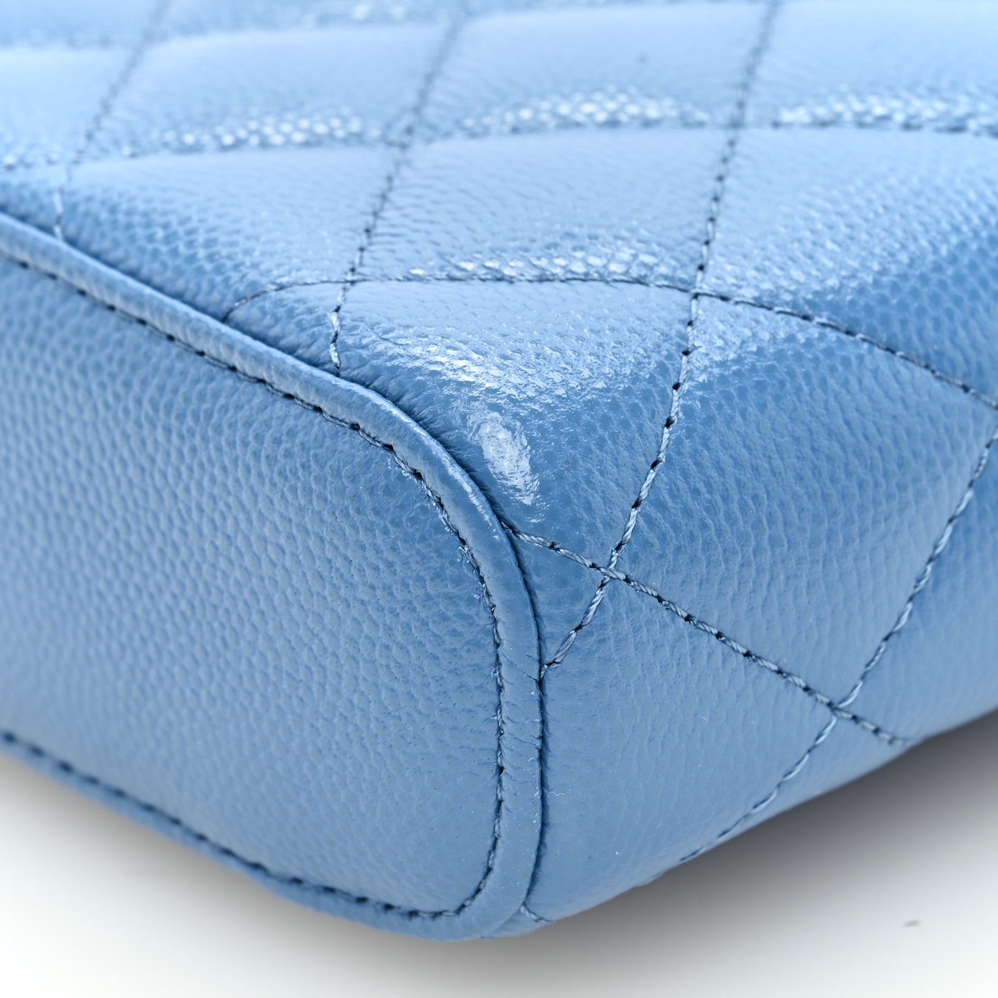 Caviar Quilted Phone Holder With Chain Blue