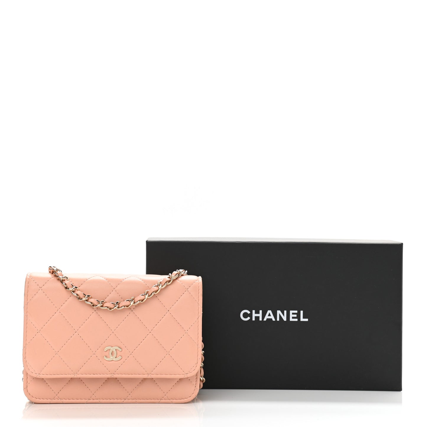 Lambskin Quilted Mini Wallet On Chain WOC Light Pink