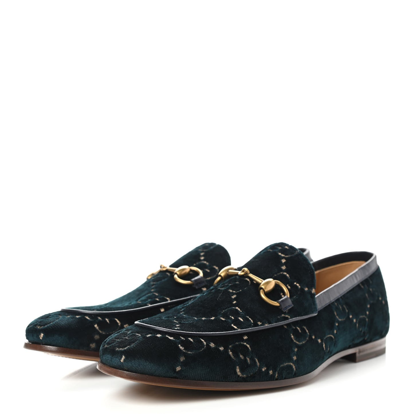 Velvet GG Monogram Horsebit Mens Jordaan Loafers 7.5 Blue Beige