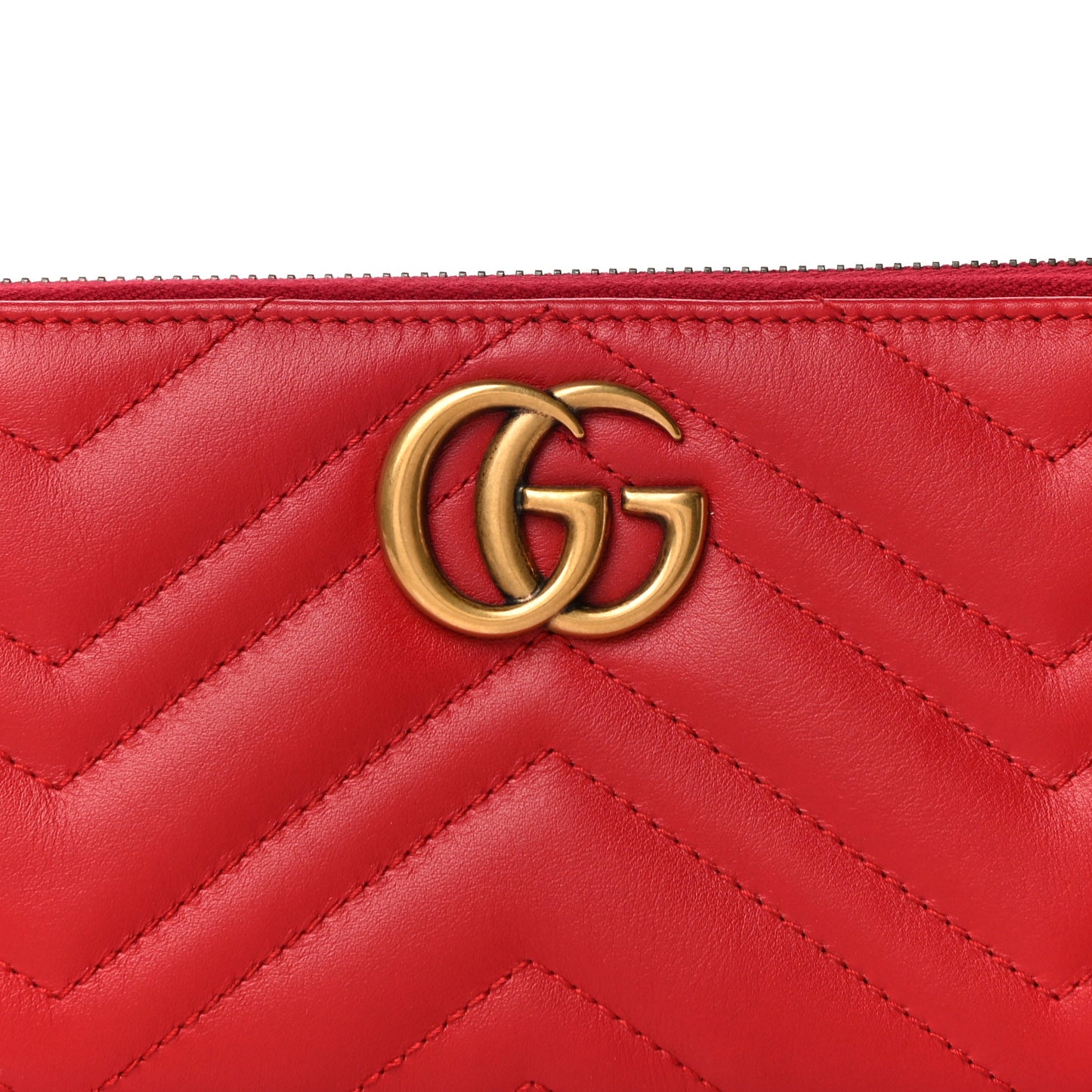 Calfskin Matelasse GG Marmont Zip Around Wallet Hibiscus Red